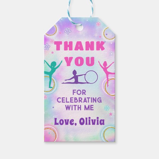 Tie Dye Gymnastiek Jump Spelen Verjaardag Dank u Cadeaulabel (Voorkant)