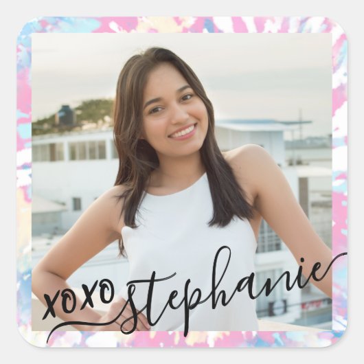 Tie Dye Hartelijk dank voor de partijfoto Vierkante Sticker (Voorkant)