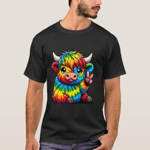 Tie-Dye Highland Koe Hippie Vredesteken T-shirt