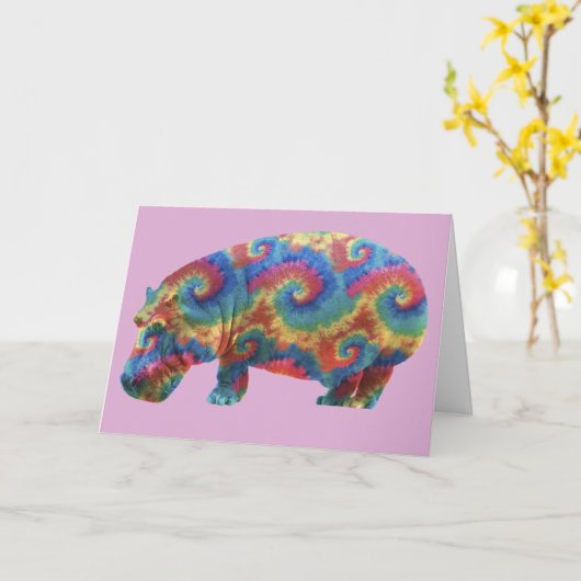 Tie Dye Hippie Hippopotamus Verjaardag Kaart (Gele Bloem)