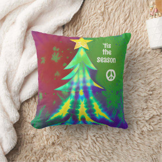 Tie Dye Hippie Kerstboom met Vredessymbool Kussen