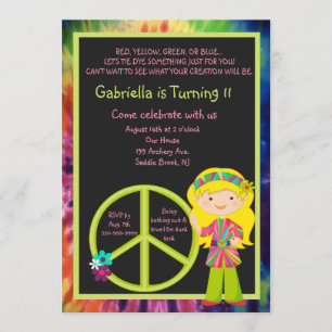 Tie Dye Hippie Meisje & Vrede Teken Verjaardag Uit Kaart