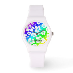 Tie Dye Hisbiscus Horloge met naam 