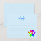 Tie Dye Hond Pootafdruk Grafisch Blauw Omlijnd Mon Notitiekaartje (Voorkant / Achterkant)