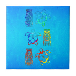 Tie Dye Honu en Tiki Mask Tegeltje