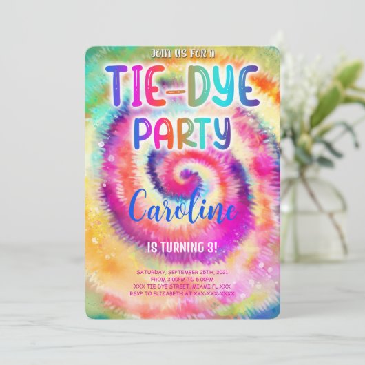 Tie Dye Invitation Anniversaire (Debout devant)