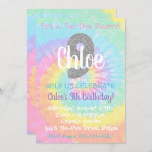 Tie Dye Invitation anniversaire 9e anniversaire