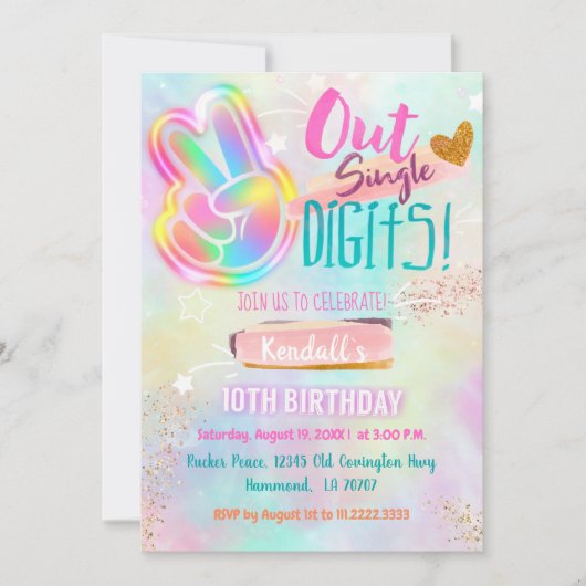 Tie Dye Invitation Anniversaire Paix sortie Chiffr (Devant)
