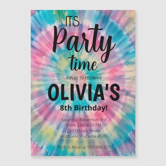 Tie Dye Invitation Anniversaire Rainbow Tie Dye An (Devant)