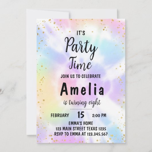 Tie Dye Invitation du 8e anniversaire (Devant)