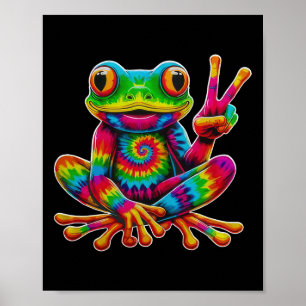 Tie-dye Kikker Vredesteken Hippie Kerstmis Kikker  Poster