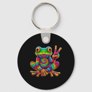 Tie-dye Kikker Vredesteken Hippie Kerstmis Kikker Sleutelhanger