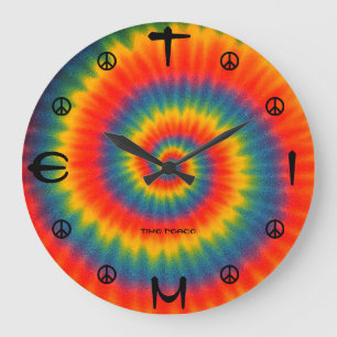 Tie Dye Kleur Barst Vrede Spiraal Wandklok Grote Klok