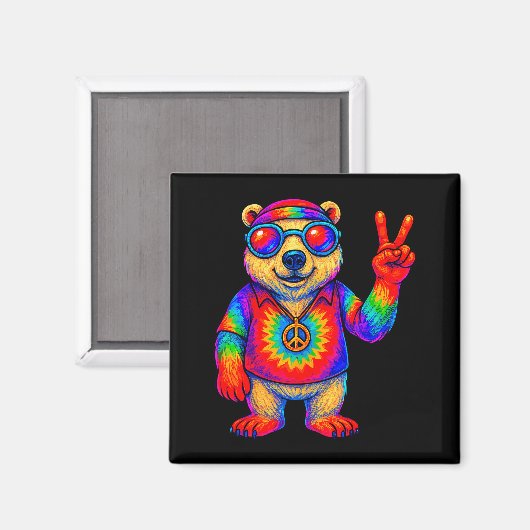 Tie-dye Lar Bear Peace Sign Hip Magneet (Voorkant / Achterkant)
