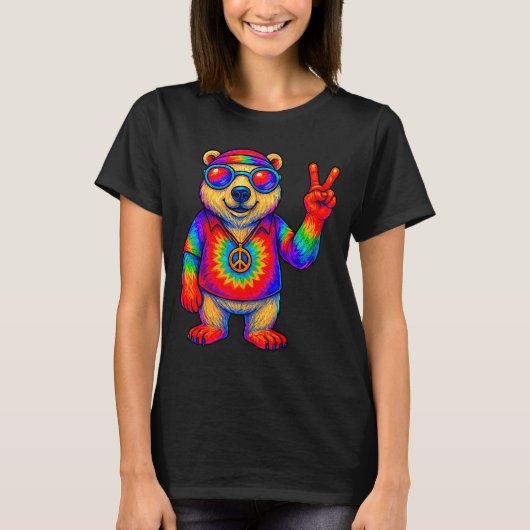 Tie-dye Lar Bear Peace Sign Hip T-shirt (Voorkant)