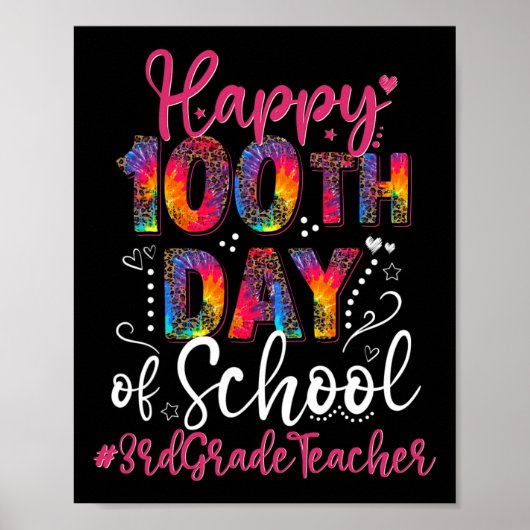 Tie Dye Leopard Happy 100th Day of School 3rd Afst Poster (Voorkant)