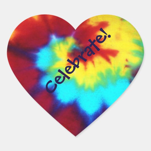 Tie Dye Look Celebrate Heart Sticker Kaart Seal (Voorkant)