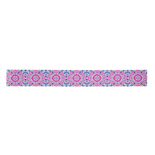 Tie Dye Mandala Patroon Denim blauw en roze Lint (Voorkant)