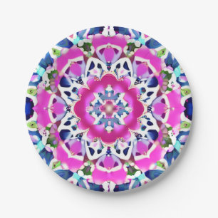Tie Dye Mandala Patroon Denim blauw en roze Papieren Bordje