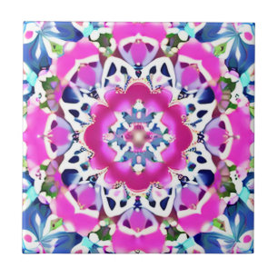 Tie Dye Mandala Patroon Denim blauw en roze Tegeltje