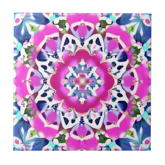 Tie Dye Mandala Patroon Denim blauw en roze Tegeltje (Voorkant)