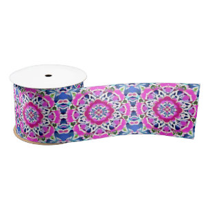 Tie Dye Mandala Patroon Denim Blauwe en Roze Lint
