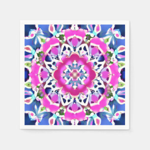 Tie Dye Mandala Patroon Denim Blauwe en Roze Servet