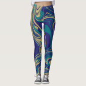 Tie Dye Marble Liquid Blue Gold Leggings (Voorkant)