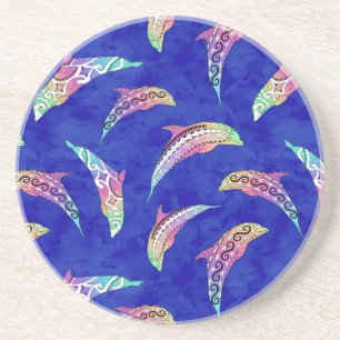 Tie Dye Marine Animals Dolphins Marlins Zandsteen Onderzetter