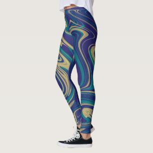 Tie Dye Marmer Vloeibaar Blauw Goud Leggings
