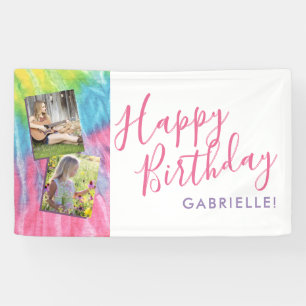 Tie Dye Modern Hippy Happy Birthday Foto Spandoek