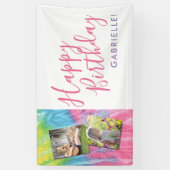 Tie Dye Modern Hippy Happy Birthday Foto Spandoek (Verticaal)