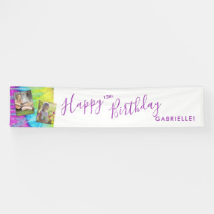 Tie Dye Modern Hippy Paars Happy Birthday Long Spandoek