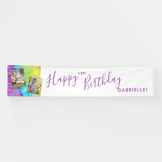 Tie Dye Modern Hippy Paars Happy Birthday Long Spandoek (Horizontaal)