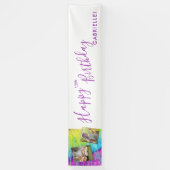 Tie Dye Modern Hippy Paars Happy Birthday Long Spandoek (Verticaal)