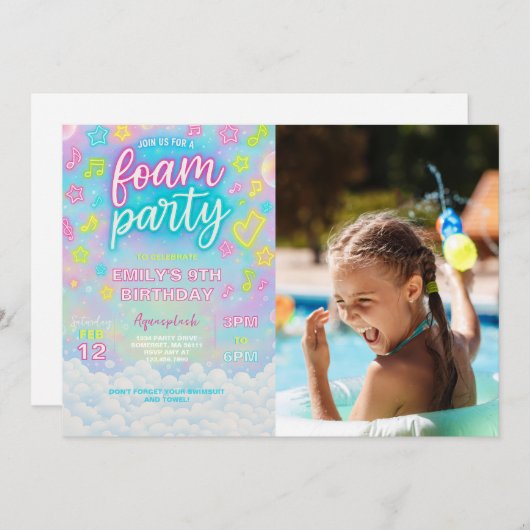 Tie Dye Neon Glow Foam Verjaardagsfeest Foto Kaart (Voorkant / Achterkant)
