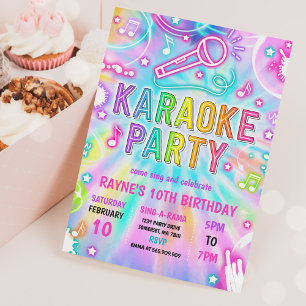 Tie Dye Neon Karaoke Singing Music Birthday Party Kaart
