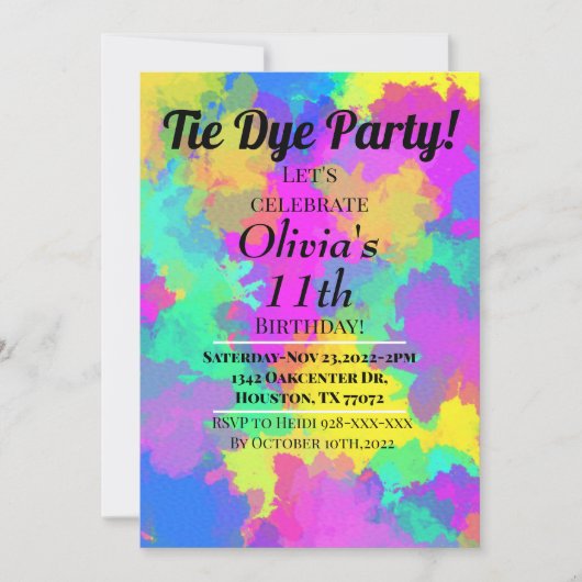 Tie Dye Party Invitation Hippy Tie Dye (Devant)