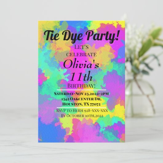 Tie Dye Party Invitation Hippy Tie Dye (Debout devant)