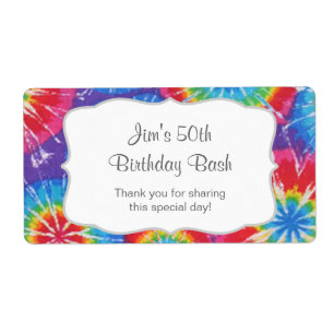 Tie Dye Party Water Bottle Favor - pas het aan! Etiket