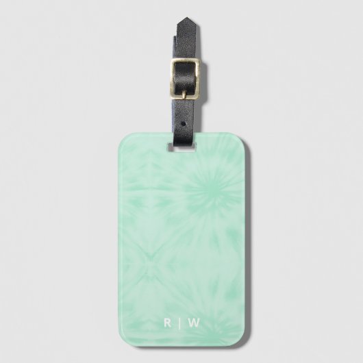 Tie Dye | Pastel Mint Green Monogram Bagagelabel (Voorkant (verticaal))