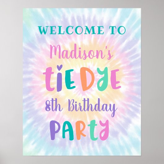 Tie Dye Pastel Rainbow Boho Birthday Welkom Poster (Voorkant)