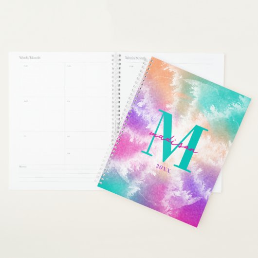 Tie Dye Pastel Rose Orange Turquoise Violet Monogr (Devant avec enveloppe)