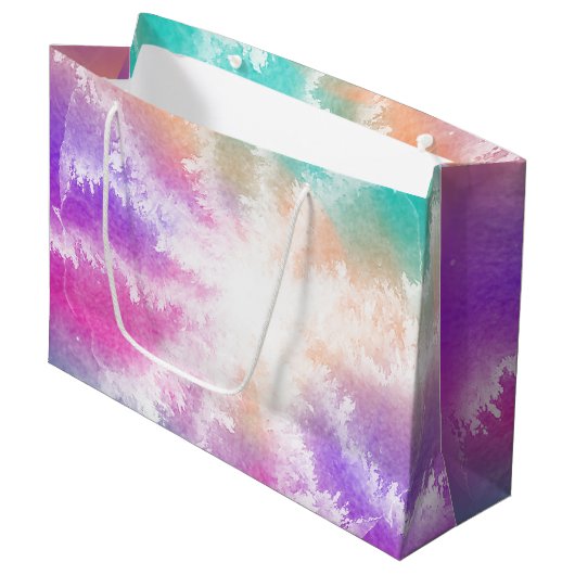 Tie Dye Pastel Waterverf Roze Sinaasappel Blauwgro Groot Cadeauzakje (Voorkant Gekanteld)