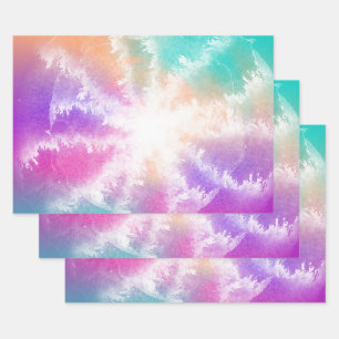 Tie Dye Pastel Waterverf Roze Sinaasappel Blauwgro Inpakpapier Vel