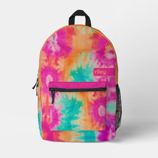 Tie Dye Pattern Hot Roze Sinaasappel Blauwgroen -  Bedrukte Rugzak (Voorkant)