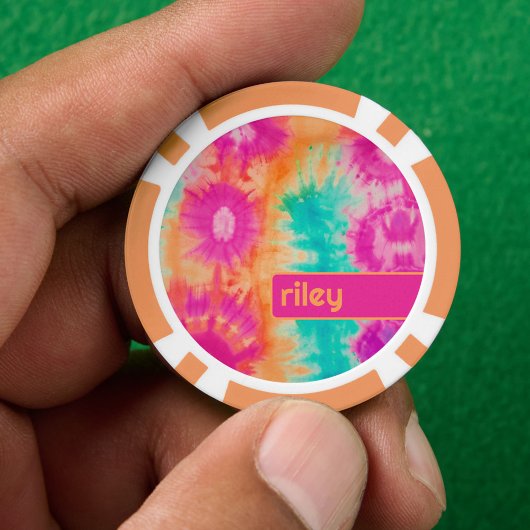 Tie Dye Pattern Hot Roze Sinaasappel Blauwgroen - Poker Chips