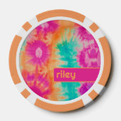 Tie Dye Pattern Hot Roze Sinaasappel Blauwgroen - Poker Chips (Achterkant)