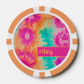 Tie Dye Pattern Hot Roze Sinaasappel Blauwgroen - Poker Chips (Voorkant)