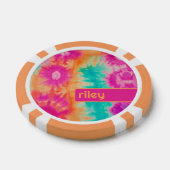 Tie Dye Pattern Hot Roze Sinaasappel Blauwgroen - Poker Chips (Enkel)